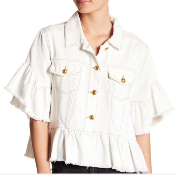 TOV Holy Jackets & Blazers - TOV Trucker Cropped Ruffle Crop Jacket